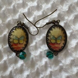 Butterfly Design Earrings with Teal Accents